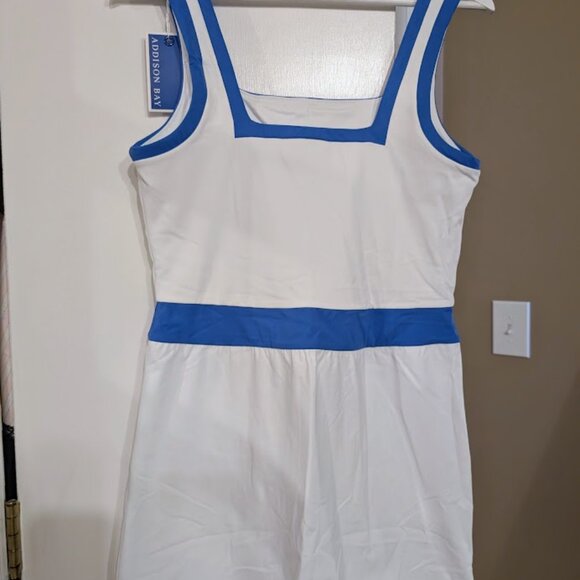 RARE HTF Tuckernuck Addison Bay Rally Tennis Dress M NWT Super White Cerulean - Picture 13 of 14